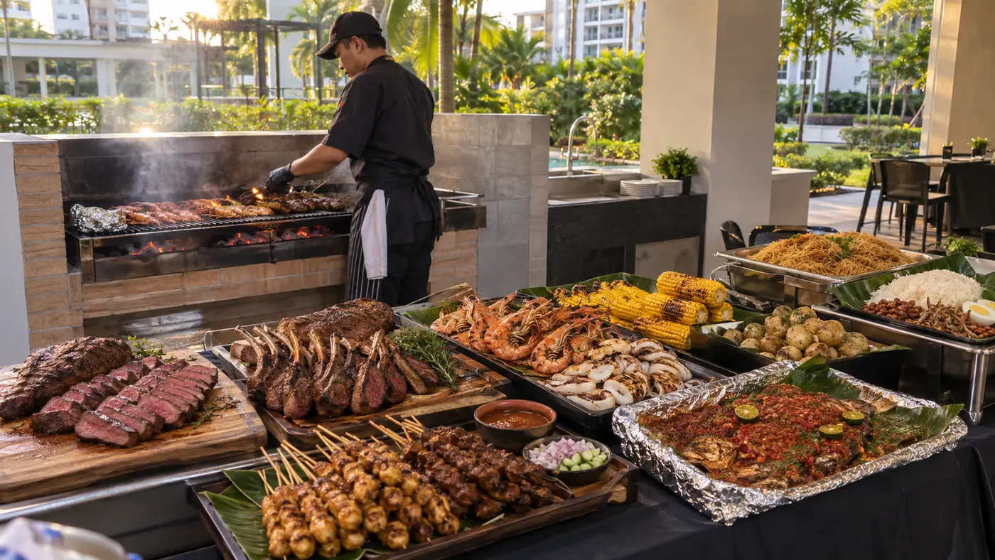 Two-day Singapore BBQ service with premium meats seafood satay and local staples