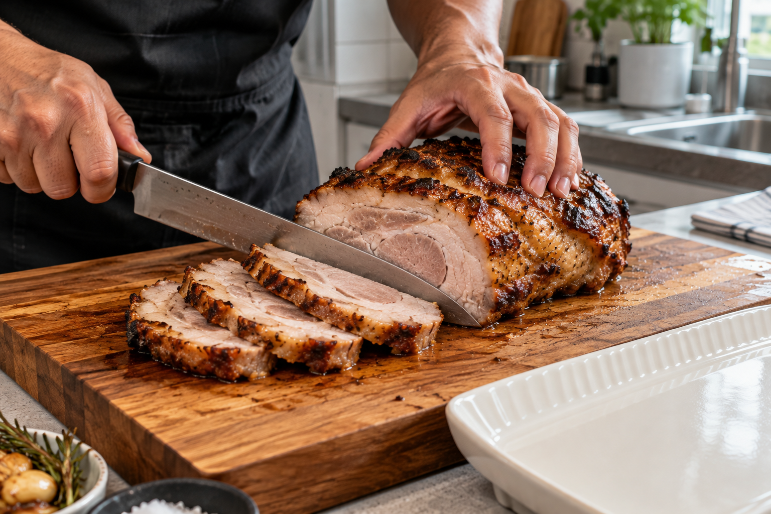 Carving roast pork collar