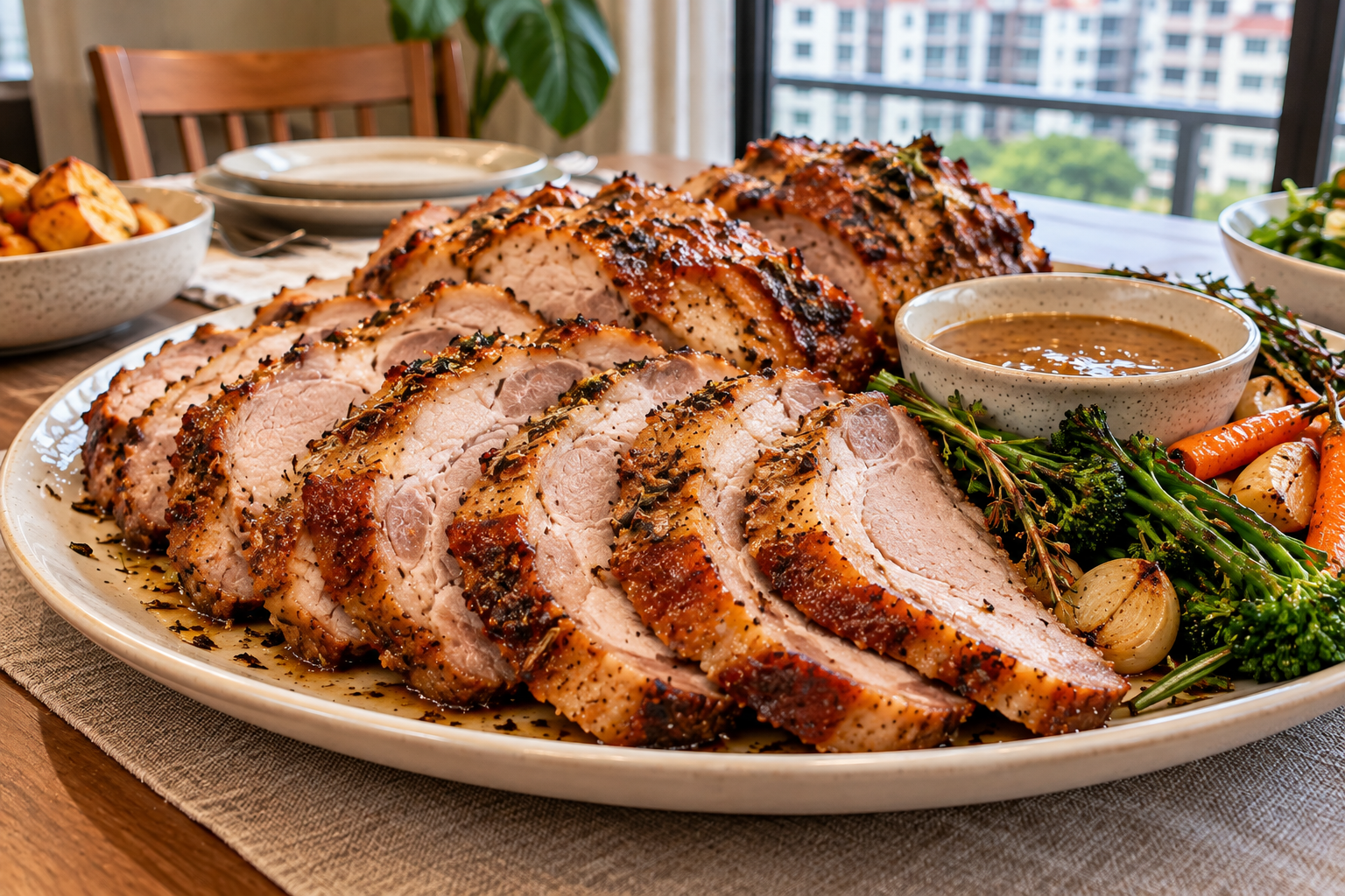 Sliced roast pork collar platter