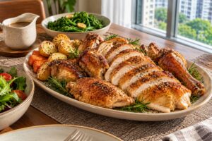 Golden whole roast chicken