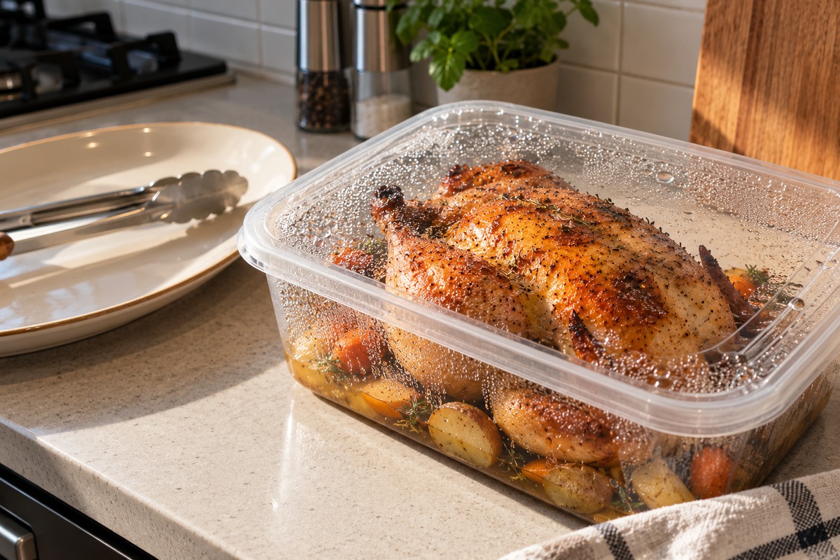 covered roast chicken condensation