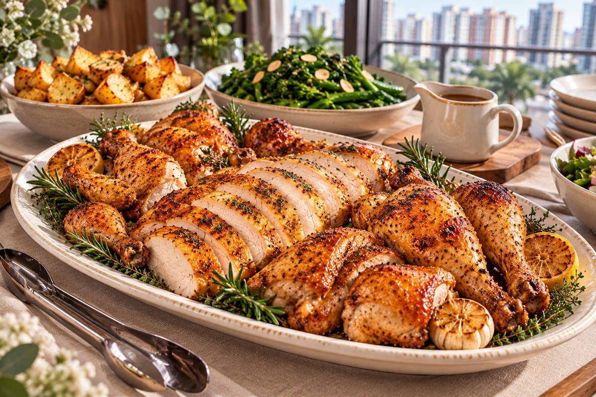 sliced roast chicken serving