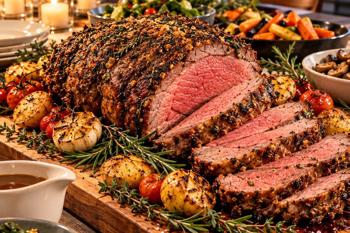 Roast beef with gravy served separately