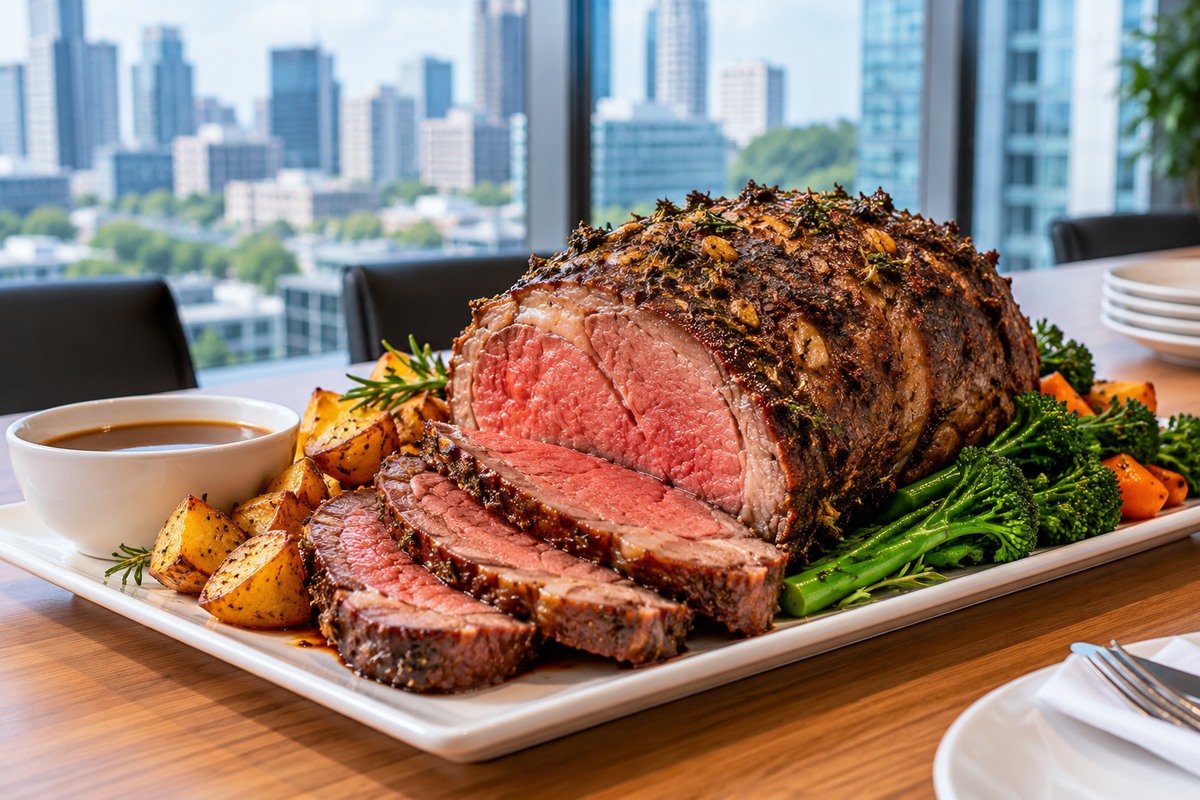 Roast beef centrepiece at Singapore potluck