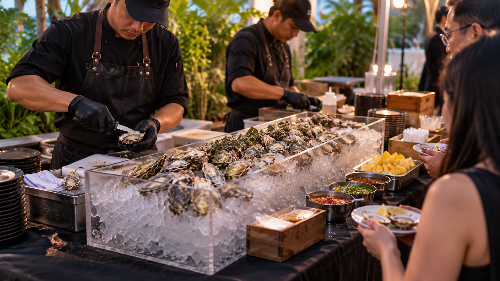 Singapore oyster station with clear acrylic ice display